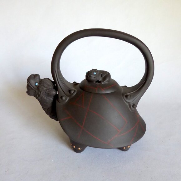 VINTAGE NEW TRADITIONAL CHINESE YIXING ZISHA  DRAGON TURTLE PURPLE CLAY TEAPOT - Picture 3 of 16